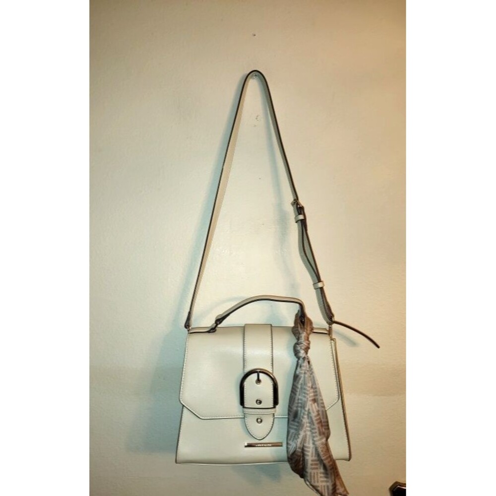 Women's Anne Klein Box Foldover Cream Shoulder Purse Handbag w Scarf Size Medium